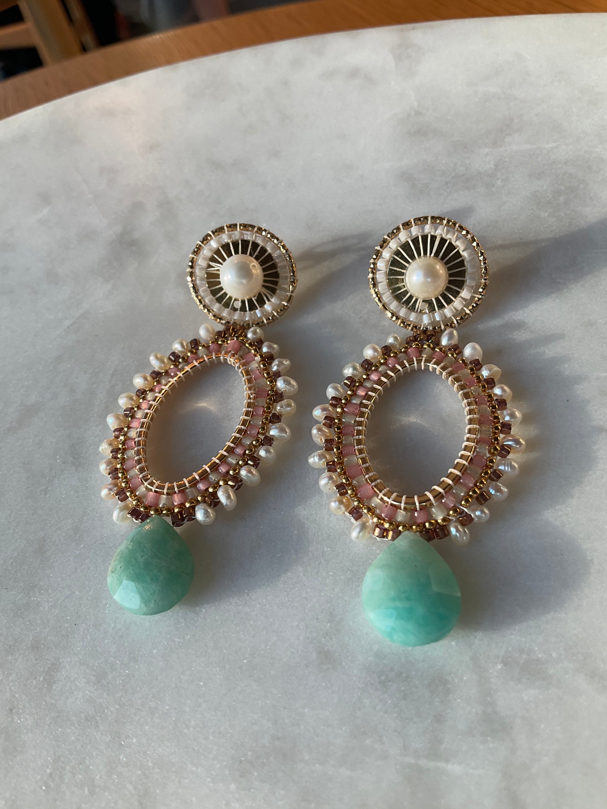 18k gold-filled circle posts with fresh water and Keishi pearls