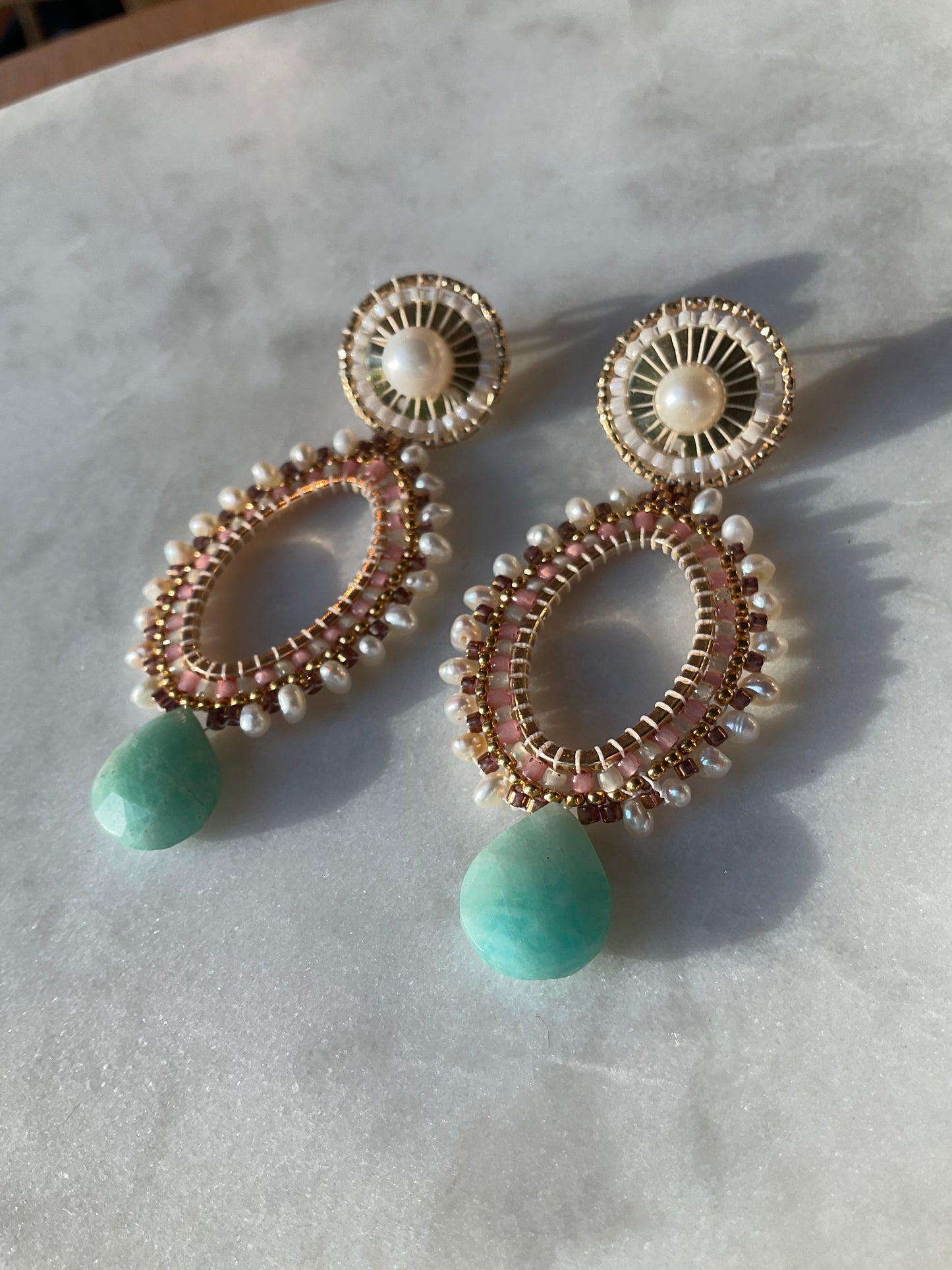 18k gold-filled circle posts with fresh water and Keishi pearls