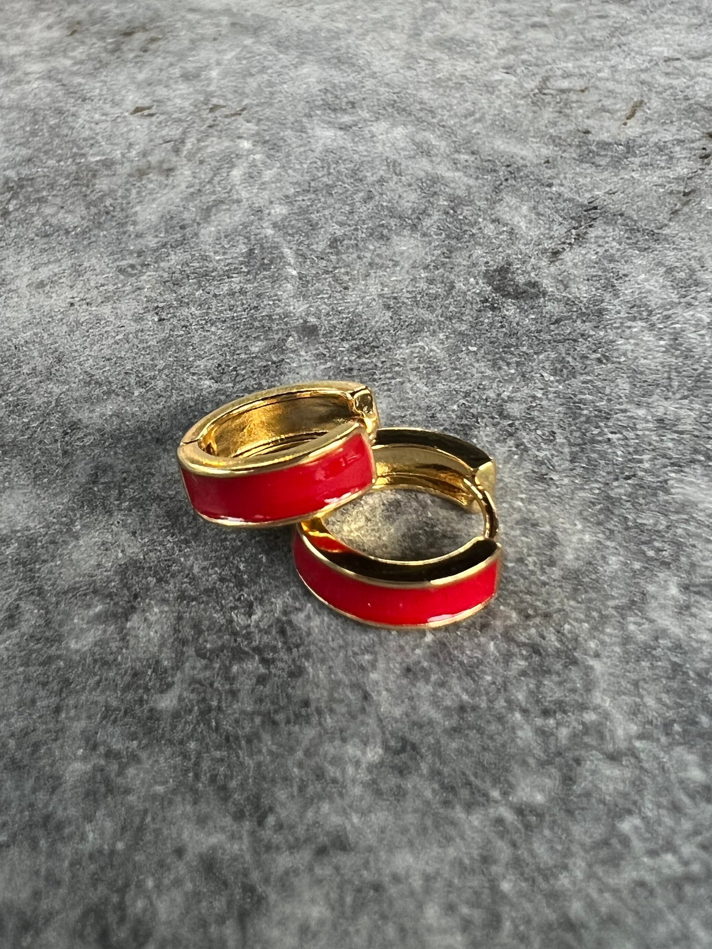 Flat Gold-Filled Hoops with Red Enamel