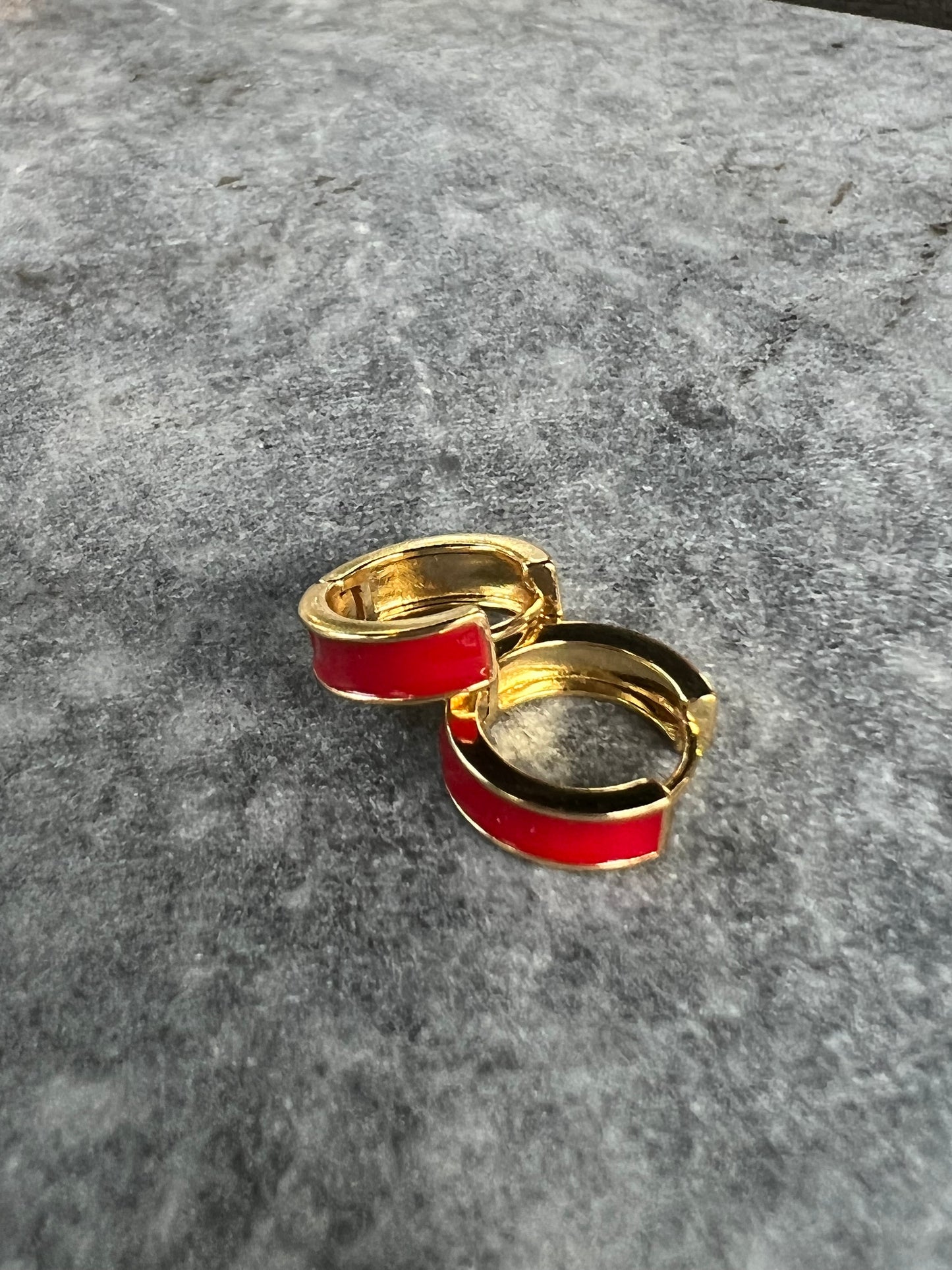 Flat Gold-Filled Hoops with Red Enamel