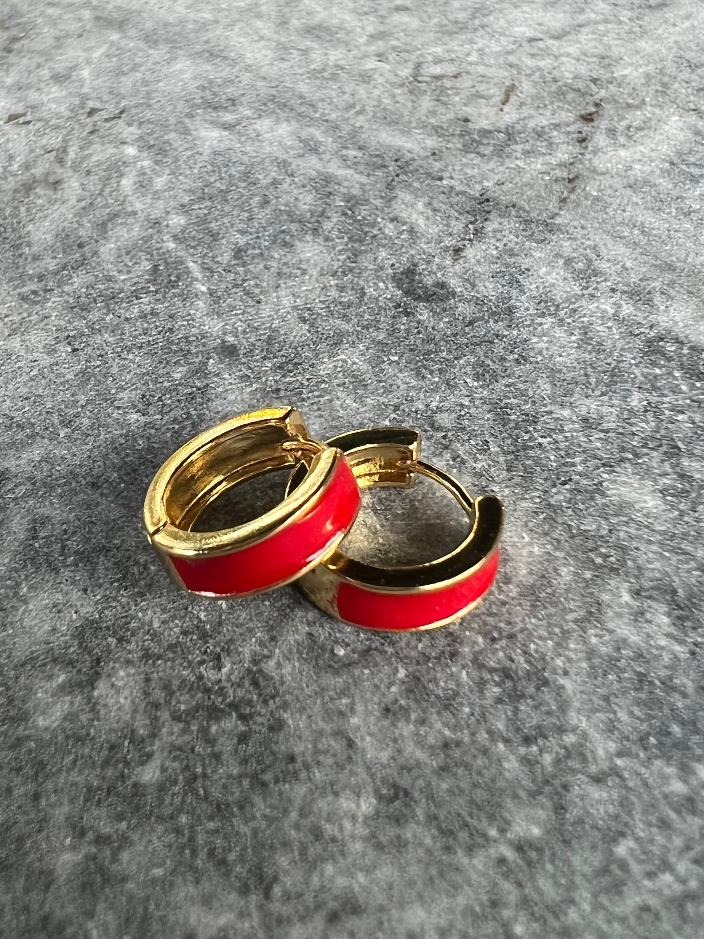 Flat Gold-Filled Hoops with Red Enamel