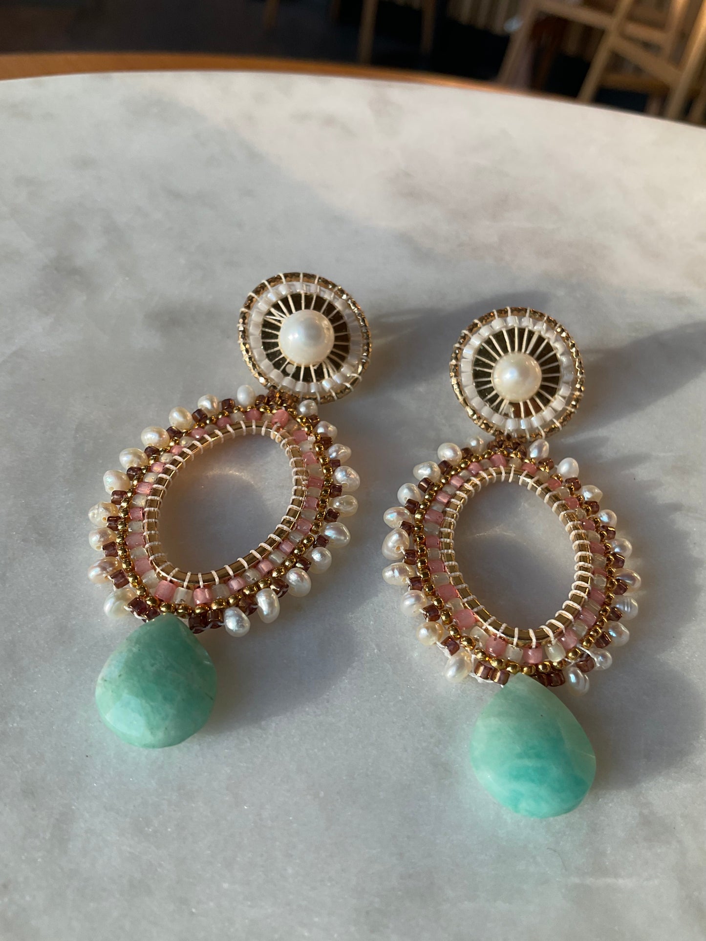 v18k gold-filled circle posts with fresh water and Keishi pearls