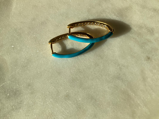 Gold Filled Pointy Hoops, Aqua