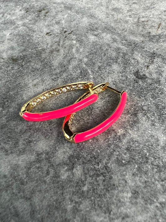 Gold-filled Oval Hoops with Fuchsia Enamel