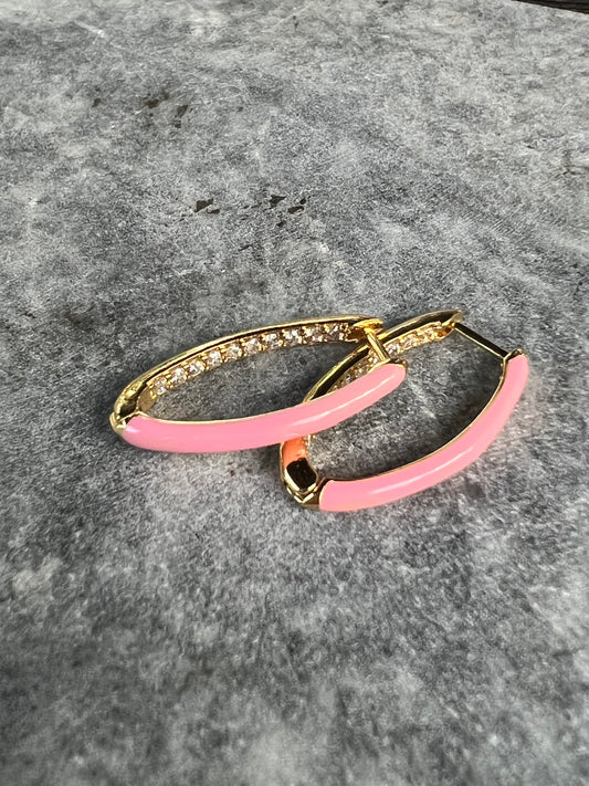 Gold-Filled Pointy Hoops with Pink Enamel