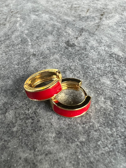 Flat Gold-Filled Hoops with Red Enamel