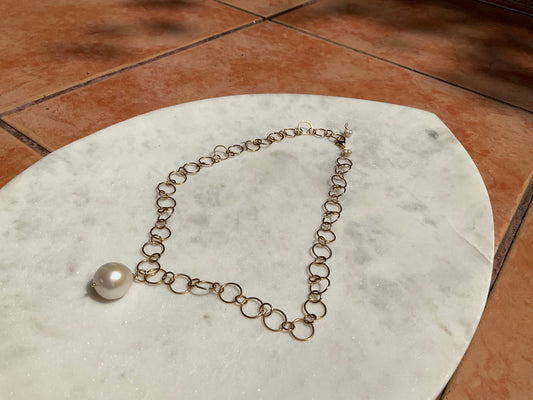 gold filled ring chain with pearl drop pendant